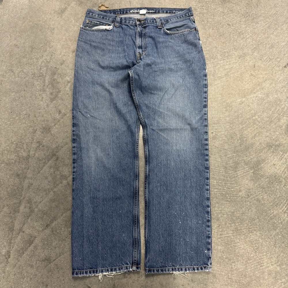 Men's Eddie Bauer Jeans Baggy Relaxed Fit Straight Leg Medium Wash Cotton 35x30